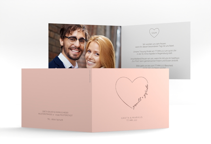 Hochzeitseinladung Lebenstraum A6 Klappkarte quer rosa rosegold