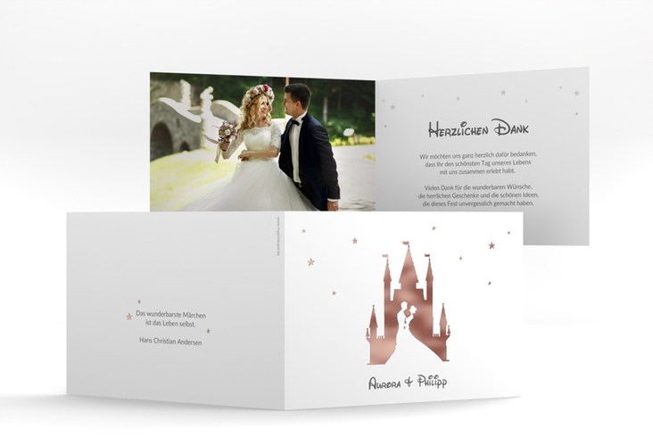 Danksagungskarte Hochzeit Castle A6 Klappkarte quer grau rosegold