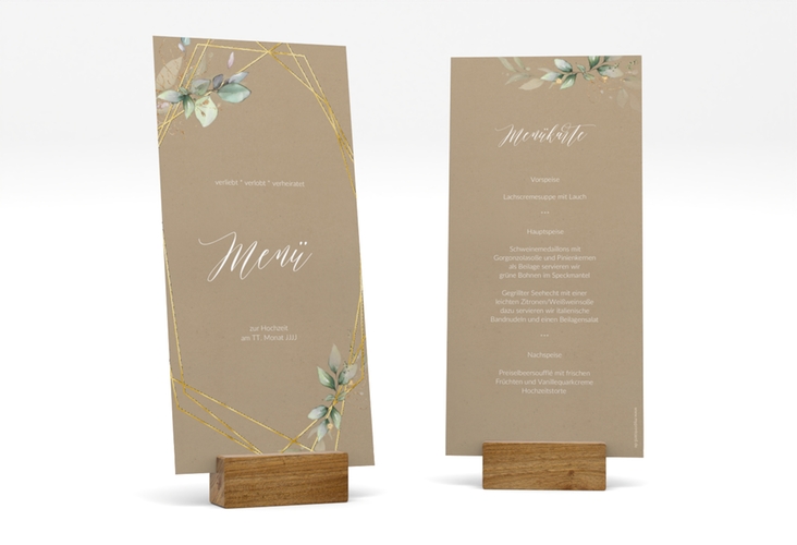 Menükarte Hochzeit Greenish lange Karte hoch Kraftpapier gold