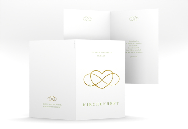 Kirchenheft Hochzeit Infinity A5 Klappkarte hoch gruen gold