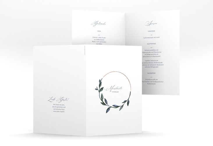 Menükarte Hochzeit Botanica A5 Klappkarte hoch weiss rosegold