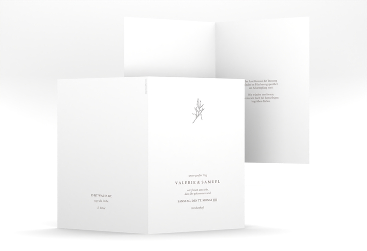 Kirchenheft Hochzeit Ivy A5 Klappkarte hoch weiss silber minimalistisch mit kleiner botanischer Illustration