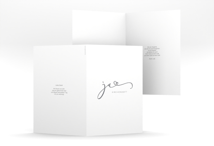 Kirchenheft Hochzeit Jawort A5 Klappkarte hoch weiss silber modern minimalistisch mit veredelter Aufschrift