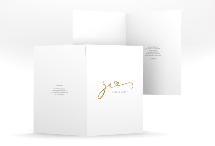 Kirchenheft Hochzeit Jawort A5 Klappkarte hoch weiss gold modern minimalistisch mit veredelter Aufschrift