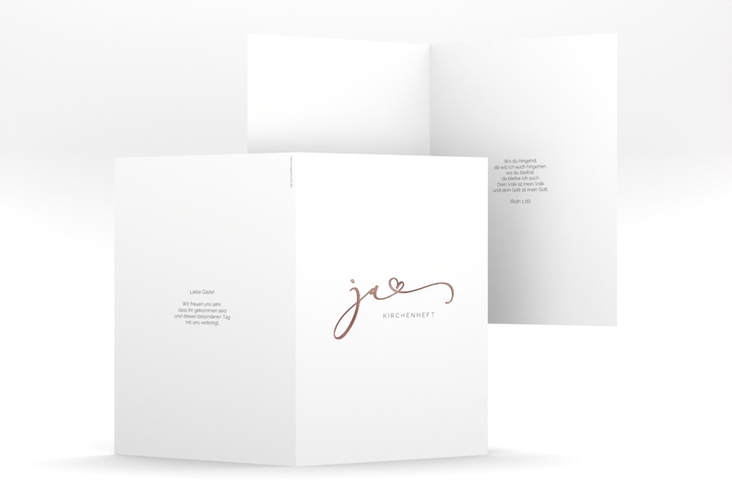 Kirchenheft Hochzeit Jawort A5 Klappkarte hoch weiss rosegold modern minimalistisch mit veredelter Aufschrift