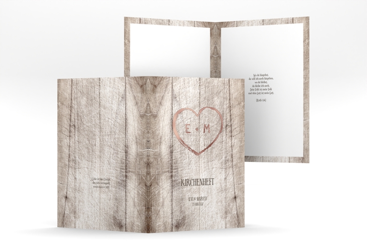 Kirchenheft Hochzeit Wood A5 Klappkarte hoch weiss rosegold