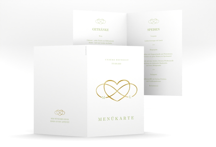 Menükarte Hochzeit Infinity A5 Klappkarte hoch gruen gold