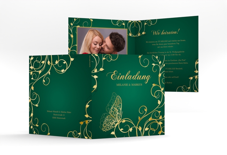 Hochzeitseinladung Eternity quadr. Klappkarte gruen gold