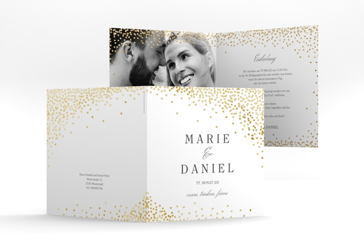 Hochzeitseinladung Glitter quadr. Klappkarte weiss gold