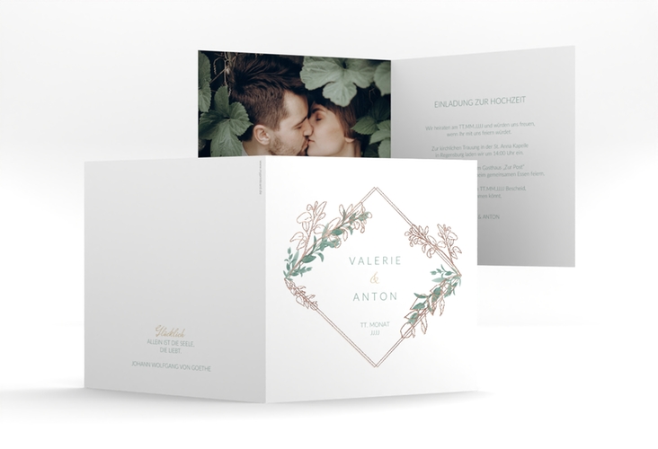 Hochzeitseinladung Verde quadr. Klappkarte weiss rosegold