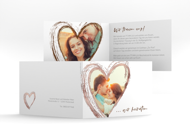 Hochzeitseinladung Liebe A6 Klappkarte quer braun rosegold