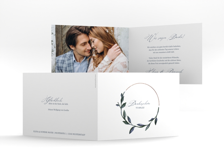 Danksagungskarte Hochzeit Botanica A6 Klappkarte quer weiss rosegold