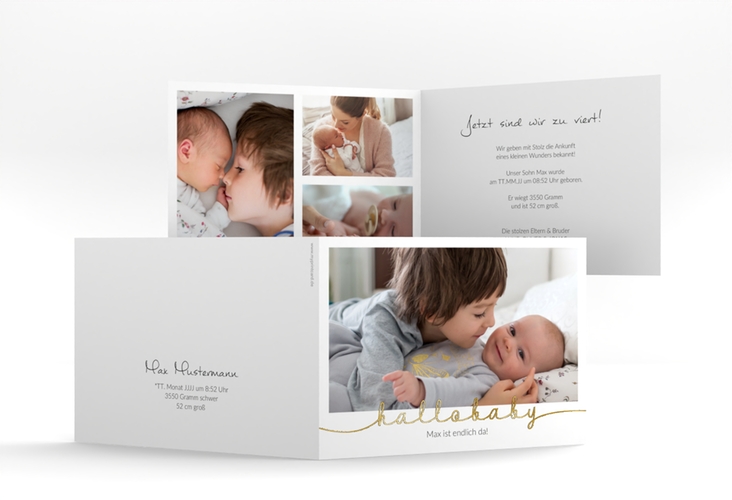 Geburtskarte Newborn A6 Klappkarte quer weiss gold