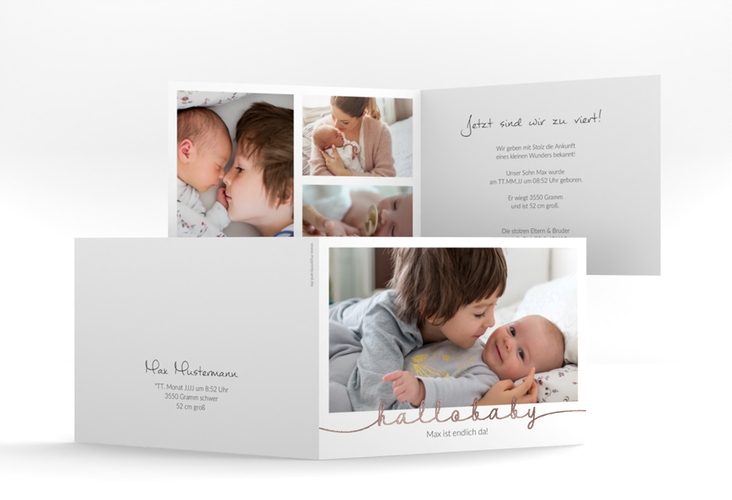 Geburtskarte Newborn A6 Klappkarte quer weiss rosegold