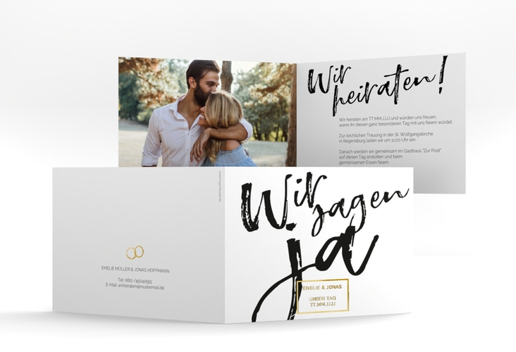 Hochzeitseinladung Words A6 Klappkarte quer weiss gold