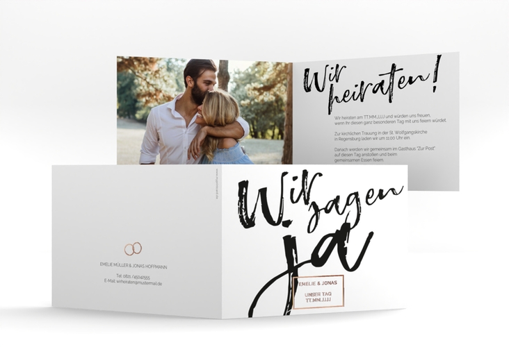 Hochzeitseinladung Words A6 Klappkarte quer weiss rosegold