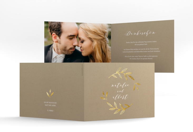 Dankeskarte Hochzeit Naturelove A6 Klappkarte quer weiss gold