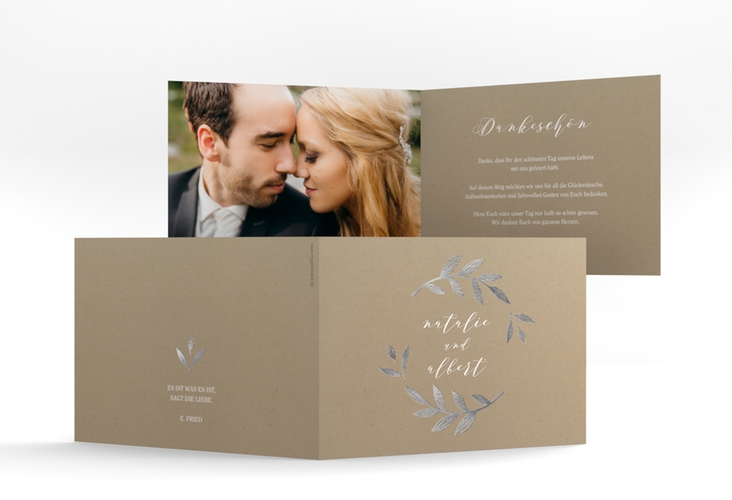 Dankeskarte Hochzeit Naturelove A6 Klappkarte quer weiss silber