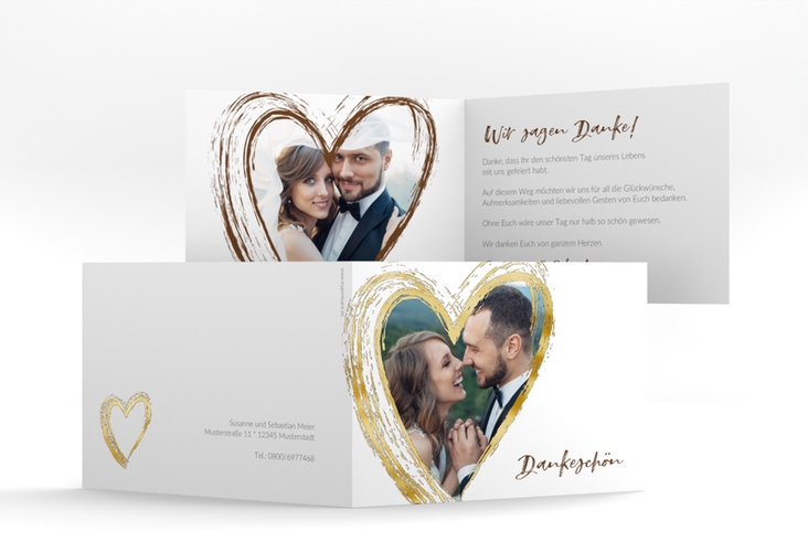 Danksagung Hochzeit Liebe A6 Klappkarte quer braun gold