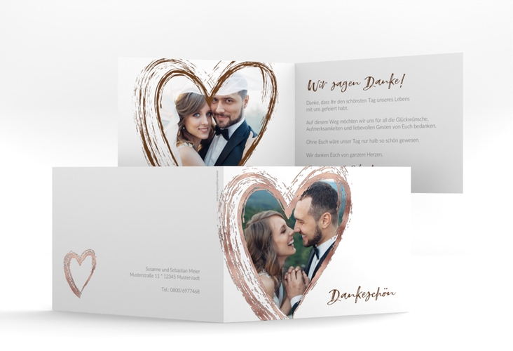 Danksagung Hochzeit Liebe A6 Klappkarte quer braun rosegold