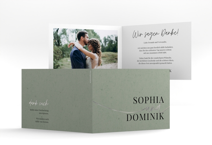 Danksagungskarte Hochzeit Easy A6 Klappkarte quer gruen silber im modernen minimalistischen Design