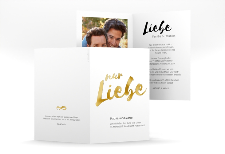 Einladungskarte Hochzeit Message A6 Klappkarte hoch weiss gold