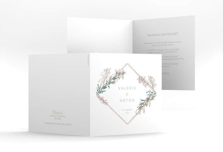 Hochzeitseinladung Verde quadr. Klappkarte weiss rosegold