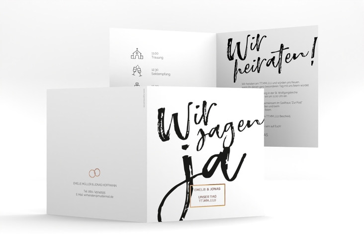 Hochzeitseinladung Words quadr. Klappkarte weiss rosegold modern mit Brush-Schrift