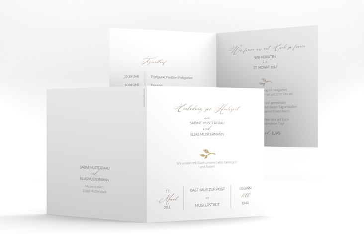 Hochzeitseinladung Plain quadr. Klappkarte weiss gold