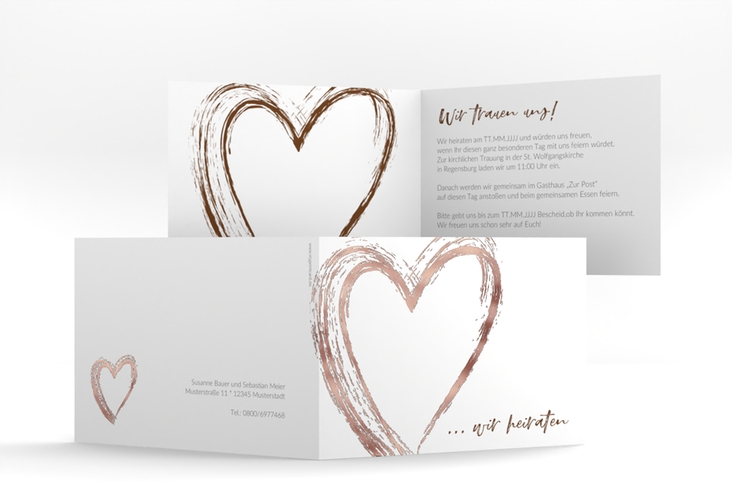 Hochzeitseinladung Liebe A6 Klappkarte quer braun rosegold