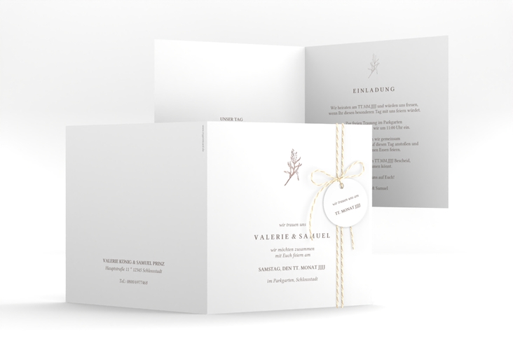 Hochzeitseinladung Ivy quadr. Klappkarte rosegold minimalistisch mit kleiner botanischer Illustration