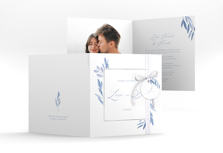 Hochzeitseinladung Classicblue quadr. Klappkarte silber