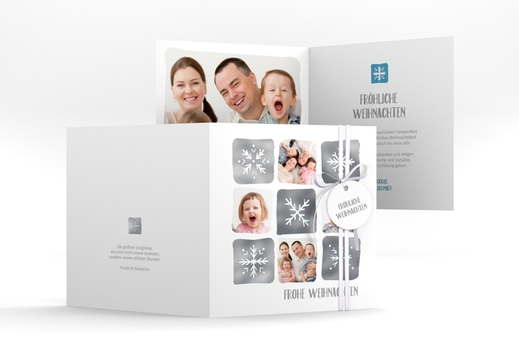 Weihnachtskarte Snowflakes quadr. Klappkarte silber