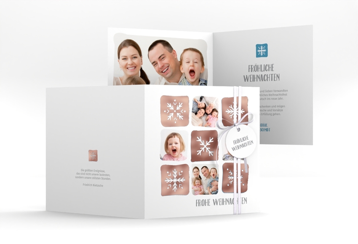 Weihnachtskarte Snowflakes quadr. Klappkarte rosegold