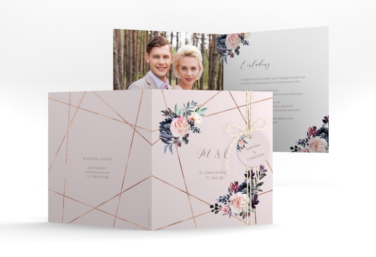 Hochzeitseinladung Azalie quadr. Klappkarte rosegold