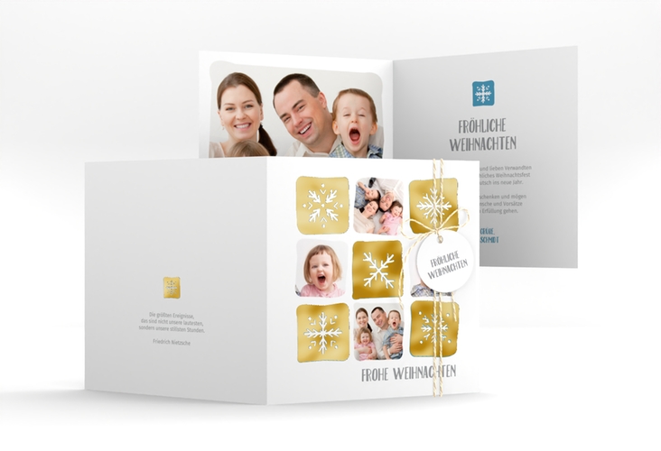 Weihnachtskarte Snowflakes quadr. Klappkarte gold