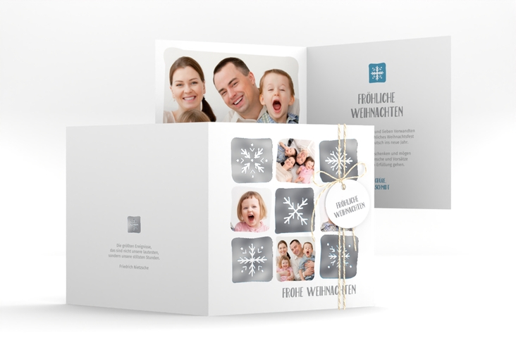 Weihnachtskarte Snowflakes quadr. Klappkarte silber