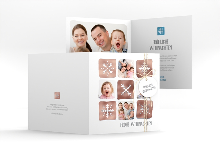 Weihnachtskarte Snowflakes quadr. Klappkarte rosegold