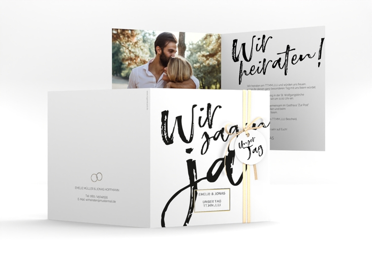 Hochzeitseinladung Words quadr. Klappkarte silber modern mit Brush-Schrift