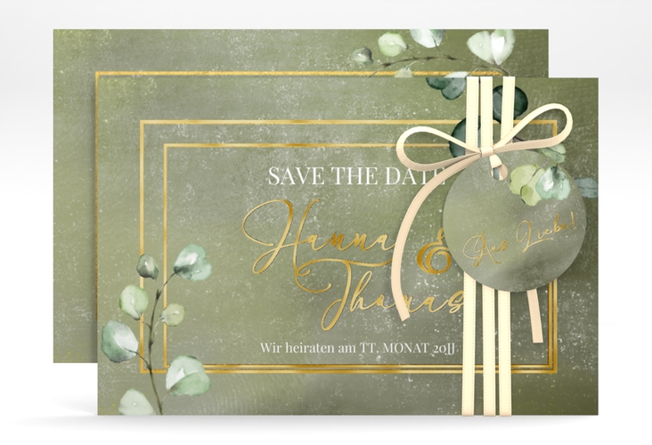 Save the Date-Karte Jade A6 Karte quer gruen gold