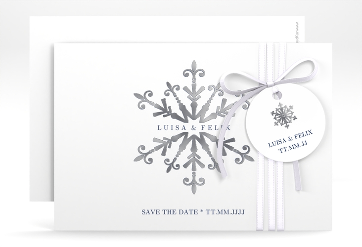 Save the Date-KarteCrystal A6 Karte quer weiss silber mit Eiskristall