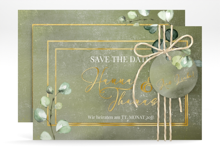 Save the Date-Karte Jade A6 Karte quer gruen gold