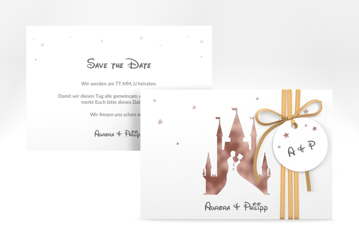 Save the Date-Karte Castle A6 Karte quer grau rosegold