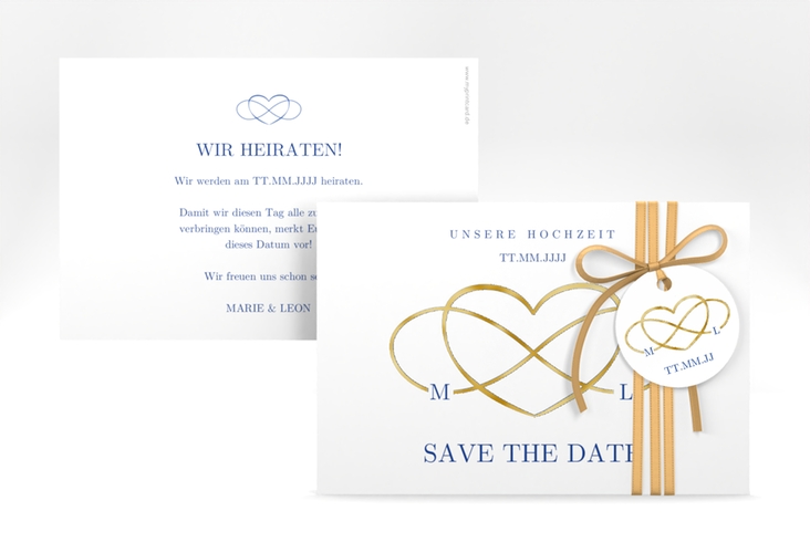 Save the Date-Karte Infinity A6 Karte quer blau gold