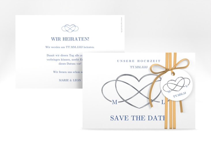 Save the Date-Karte Infinity A6 Karte quer blau silber