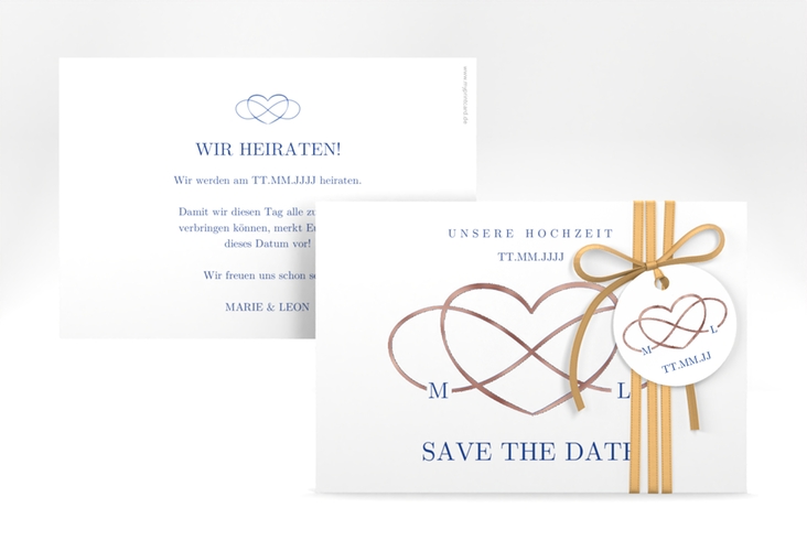 Save the Date-Karte Infinity A6 Karte quer blau rosegold