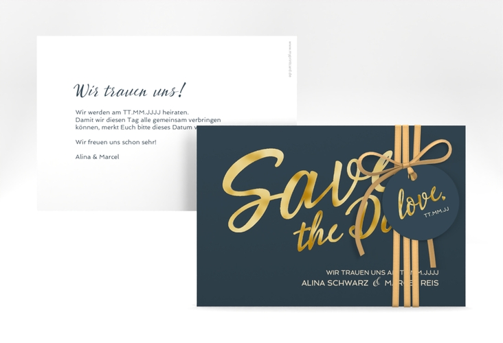 Save the Date-Karte Glam A6 Karte quer blau gold