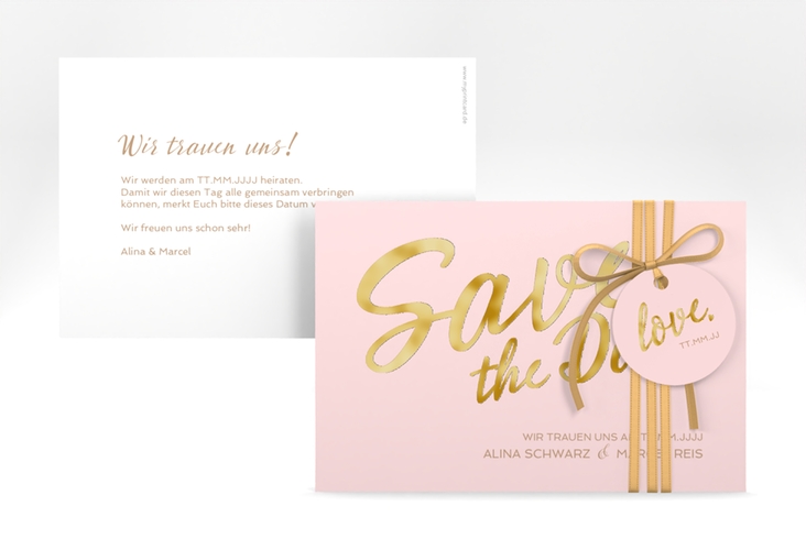 Save the Date-Karte Glam A6 Karte quer rosa gold