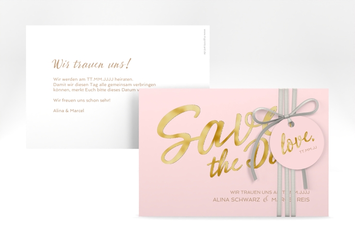 Save the Date-Karte Glam A6 Karte quer rosa gold