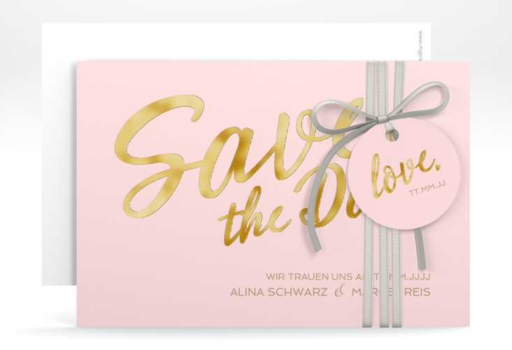 Save the Date-Karte Glam A6 Karte quer rosa gold